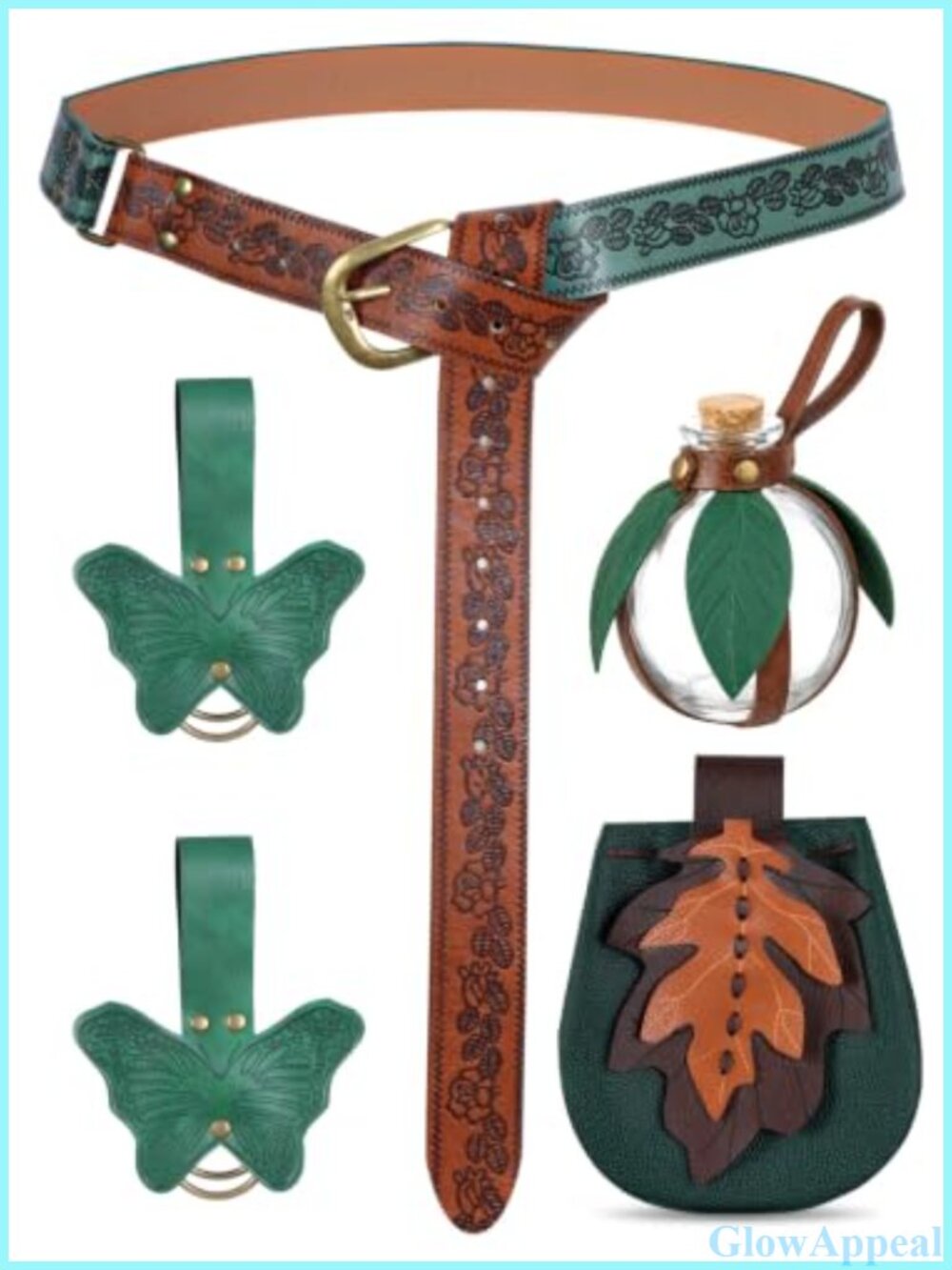 PU Leather Renaissance Belt Set Leaf Bag Skirt Hikes Medieval Viking Fairy